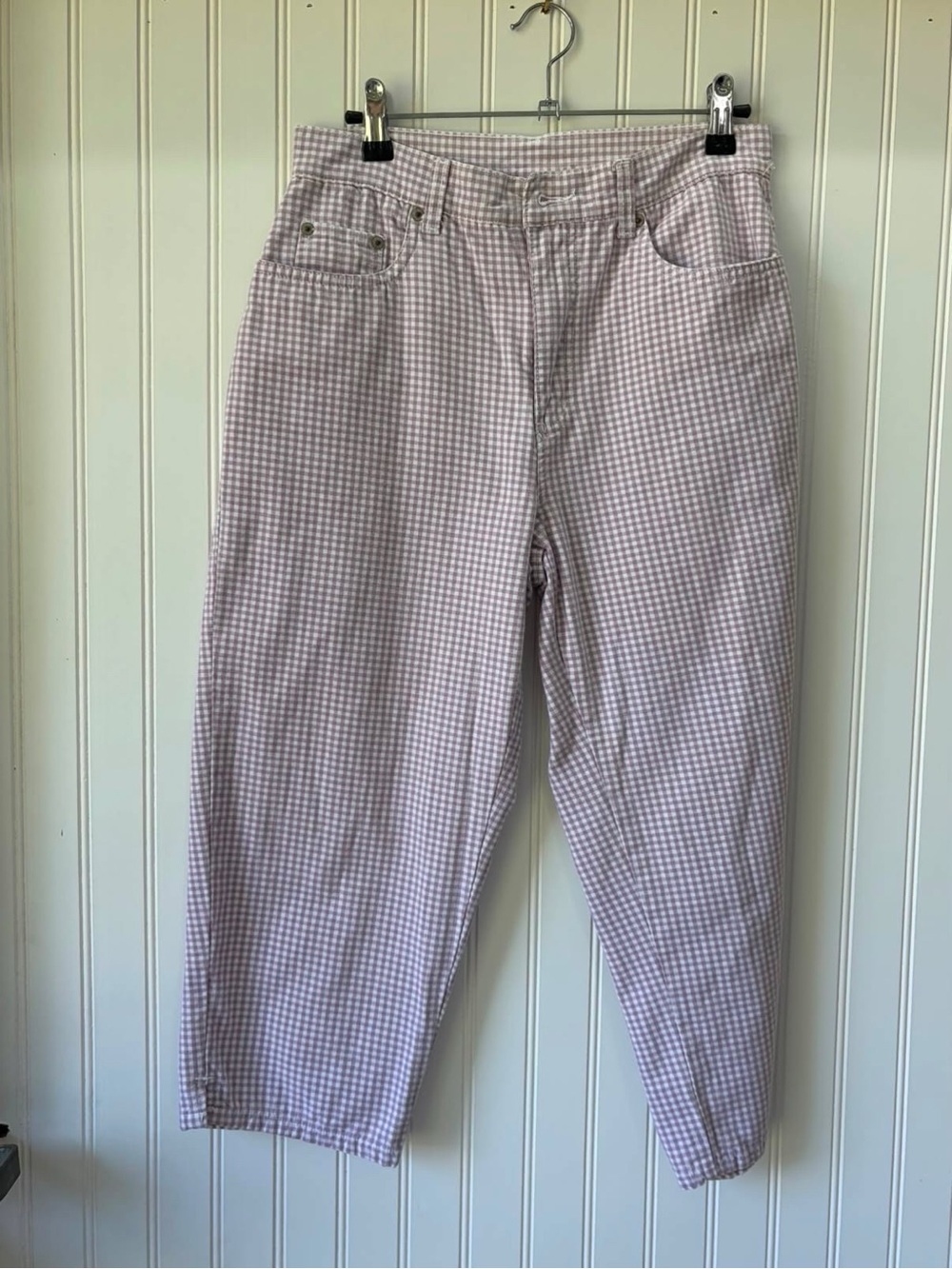 Bill Blass vintage cotton picnic summer Lavender Gingham barrel leg pant